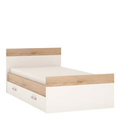 Trundle Single Bed with under Drawer in Light Oak and white High Gloss (lilac handles)