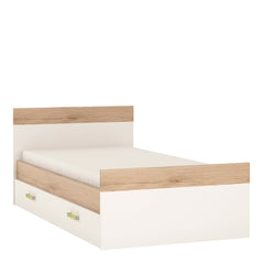 Trundle Single Bed with Under beds Drawer in Light Oak and white High Gloss (lemon handles)