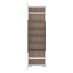 Toronto Tall narrow glazed display cabinet with internal shelves (inc. Plexi Lighting) In White and Oak