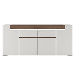 Toronto Wide 4 Door 2 Drawer Sideboard (inc. Plexi Lighting) In White and Oak