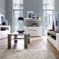 Toronto 3 Door Sideboard with open shelving (inc. Plexi Lighting) In White and Oak