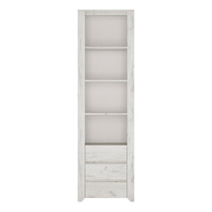 Angel Tall Narrow 3 Drawer Bookcase in White Craft Oak