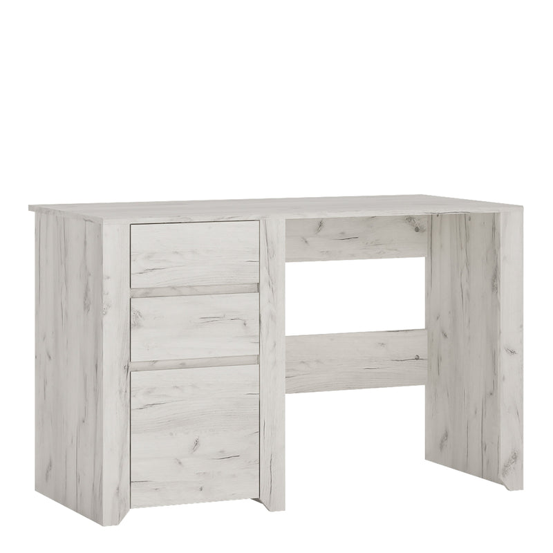 Angel 3 Drawer Desk in White Craft Oak