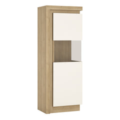 Lyon Narrow display cabinet (RHD) 164.1cm high in Riviera Oak/White High Gloss