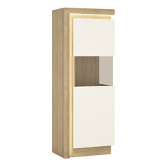 Lyon Narrow display cabinet (RHD) 164.1cm high in Riviera Oak/White High Gloss