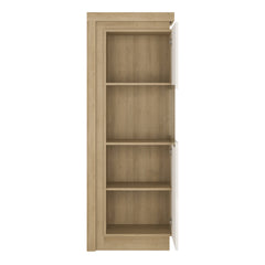 Lyon Narrow display cabinet (RHD) 164.1cm high in Riviera Oak/White High Gloss