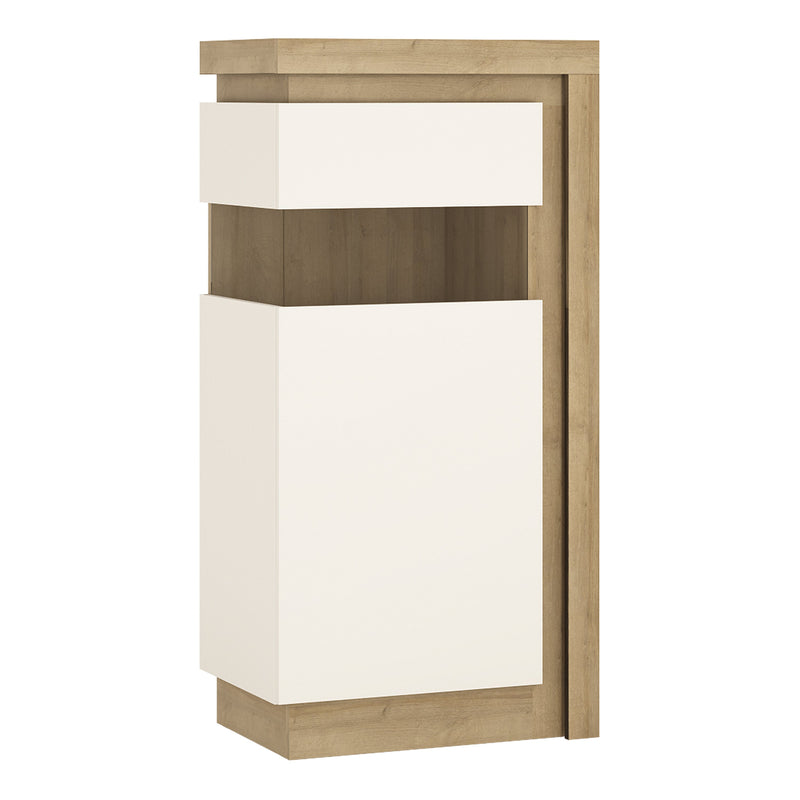 Lyon Narrow display cabinet (LHD) 123.6cm high in Riviera Oak/White High Gloss.