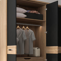 Monaco 4 door wardrobe with mirror doors in Oak and Black