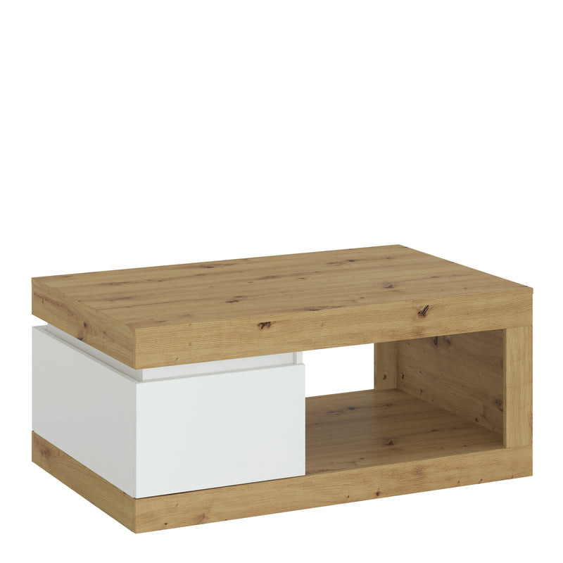 Luci 1 drawer storage coffee table ottoman in White and Oak