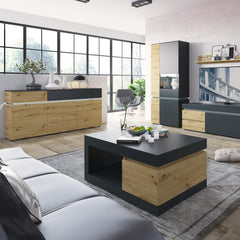 Luci 3 door 2 drawer sideboard (including LED lighting) in Platinum and Oak