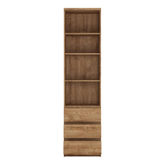 Fribo Tall narrow 3 drawer bookcase in Oak