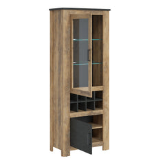 Rapallo 2 door display cabinet with wine rack in Chestnut and Matera Grey