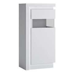 Lyon Narrow display cabinet (RHD) 123.6cm high (including LED lighting) in White and High Gloss