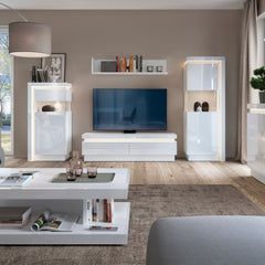 Lyon Narrow display cabinet (RHD) 123.6cm high (including LED lighting) in White and High Gloss