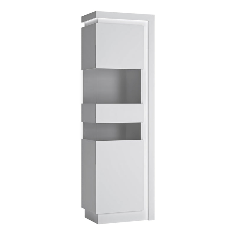 Lyon Tall Narrow display cabinet (LHD) (including LED lighting) in White and High Gloss