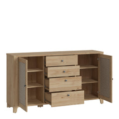 Cestino 2 door 4 Drawer Sideboard in Jackson Hickory Oak and Rattan Effect