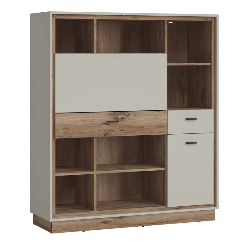 Rivero Bookcase with Fold out Desk in Grey and Oak