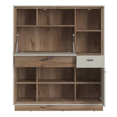 Rivero Bookcase with Fold out Desk in Grey and Oak