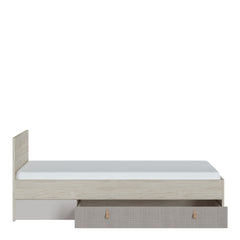 Denim 90cm Single Bed with 1 Drawer in Light Walnut, Grey Fabric Effect and Cashmere