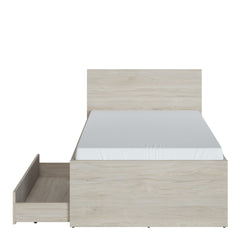 Denim 90cm Single Bed with 1 Drawer in Light Walnut, Grey Fabric Effect and Cashmere