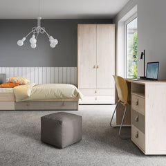 Denim 90cm Single Bed with 1 Drawer in Light Walnut, Grey Fabric Effect and Cashmere