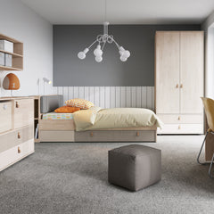 Denim 120cm Small-Double Bed with 1 Drawer in Light Walnut, Grey Fabric Effect and Cashmere