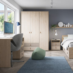 Denim 120cm Small-Double Bed with 1 Drawer in Light Walnut, Grey Fabric Effect and Cashmere