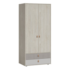 Denim 2 Door 2 Drawer Wardrobe in Light Walnut, Grey Fabric Effect and Cashmere