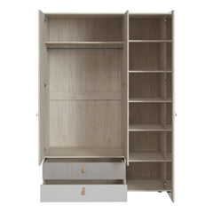 Denim 3 Door 2 Drawer Wardrobe in Light Walnut, Grey Fabric Effect and Cashmere