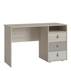 Denim 3 Drawer Desk in Light Walnut, Grey Fabric Effect and Cashmere