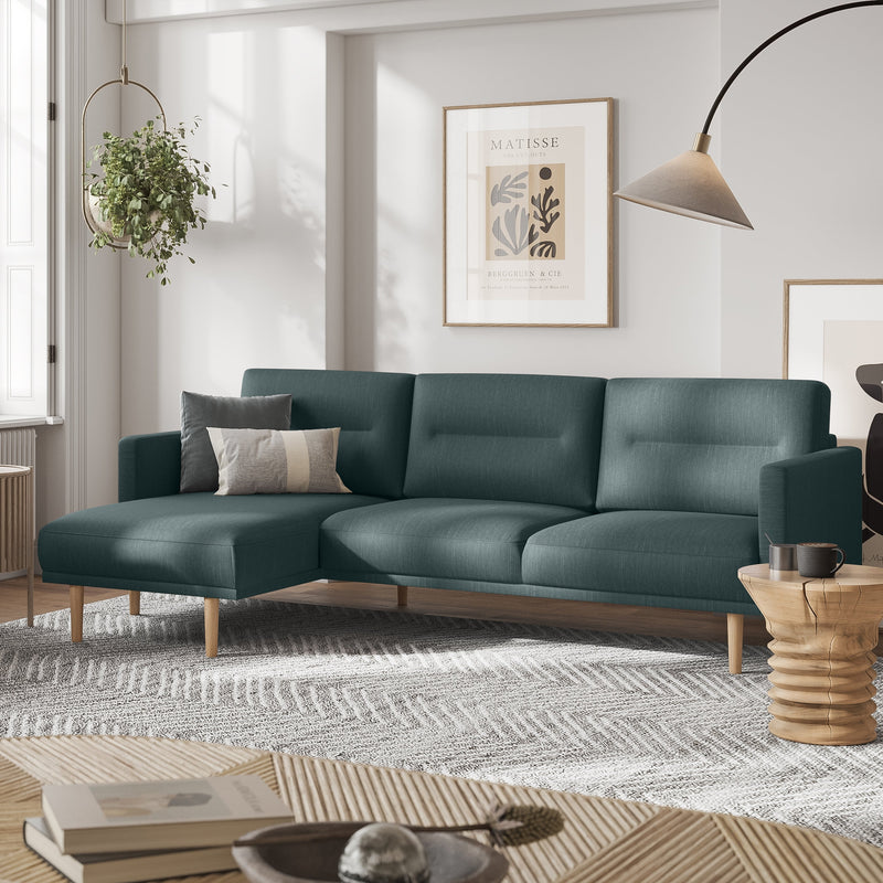 Larvik Chaiselongue Sofa (LH) - Dark Green , Black Legs