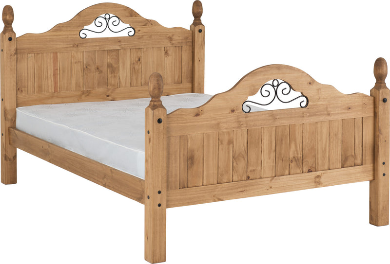 Corona Scroll 4ft6 Double Bed Frame Carved Wood Headboard Slat Base and High Foot End