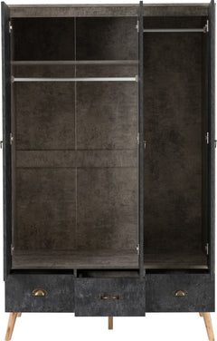 Nordic 3 Door 3 Drawer Wardrobe